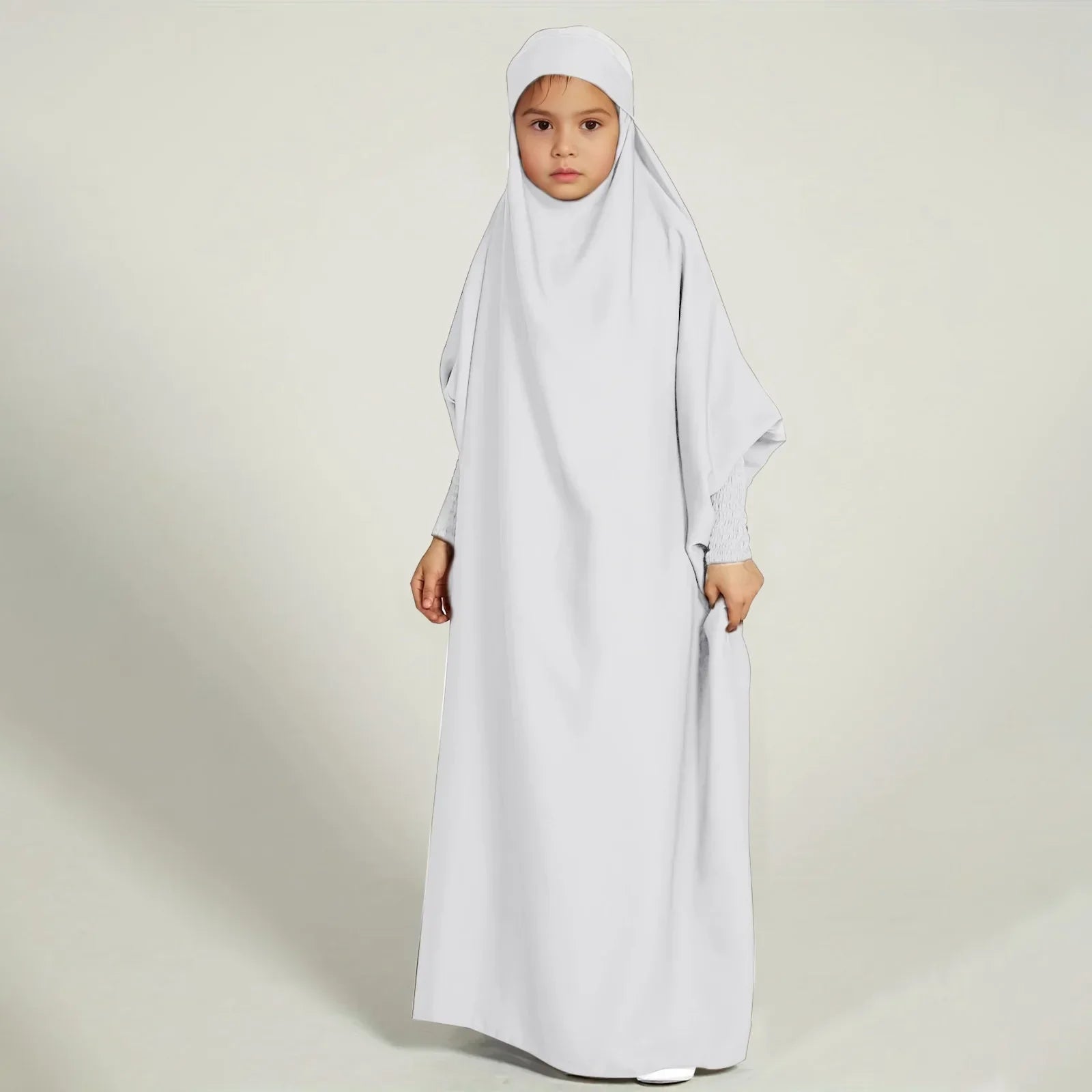Ramadan Kids Girls Muslim Abaya Khimar Hooed Eid Dress Burqa Prayer Garment Islam One Piece Robe Clothing Robe Middle East