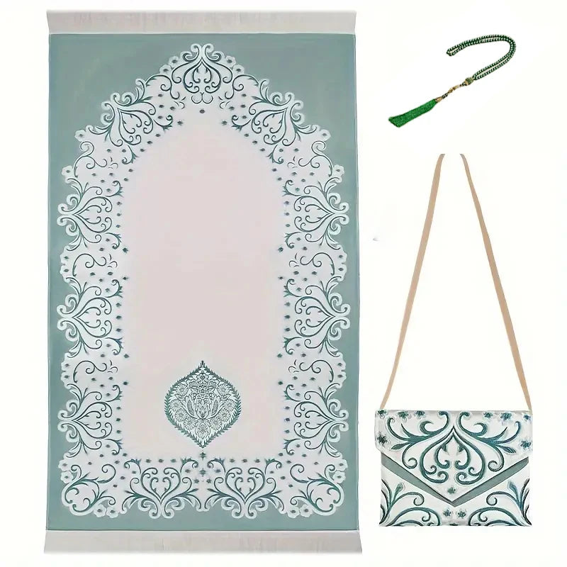 3pcs/set Muslim Prayer Mat Set Middle East Prayer Rug Prayer Beads Travel Worship Blanket Set Ramadan Gifts Islamic Sejadah