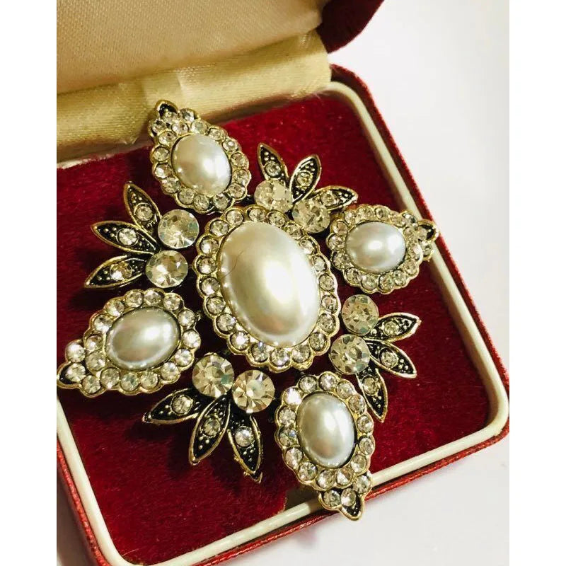 Baroque Style Bridal Crystal Pearl Cross Brooch / Pendant Shawl Pin