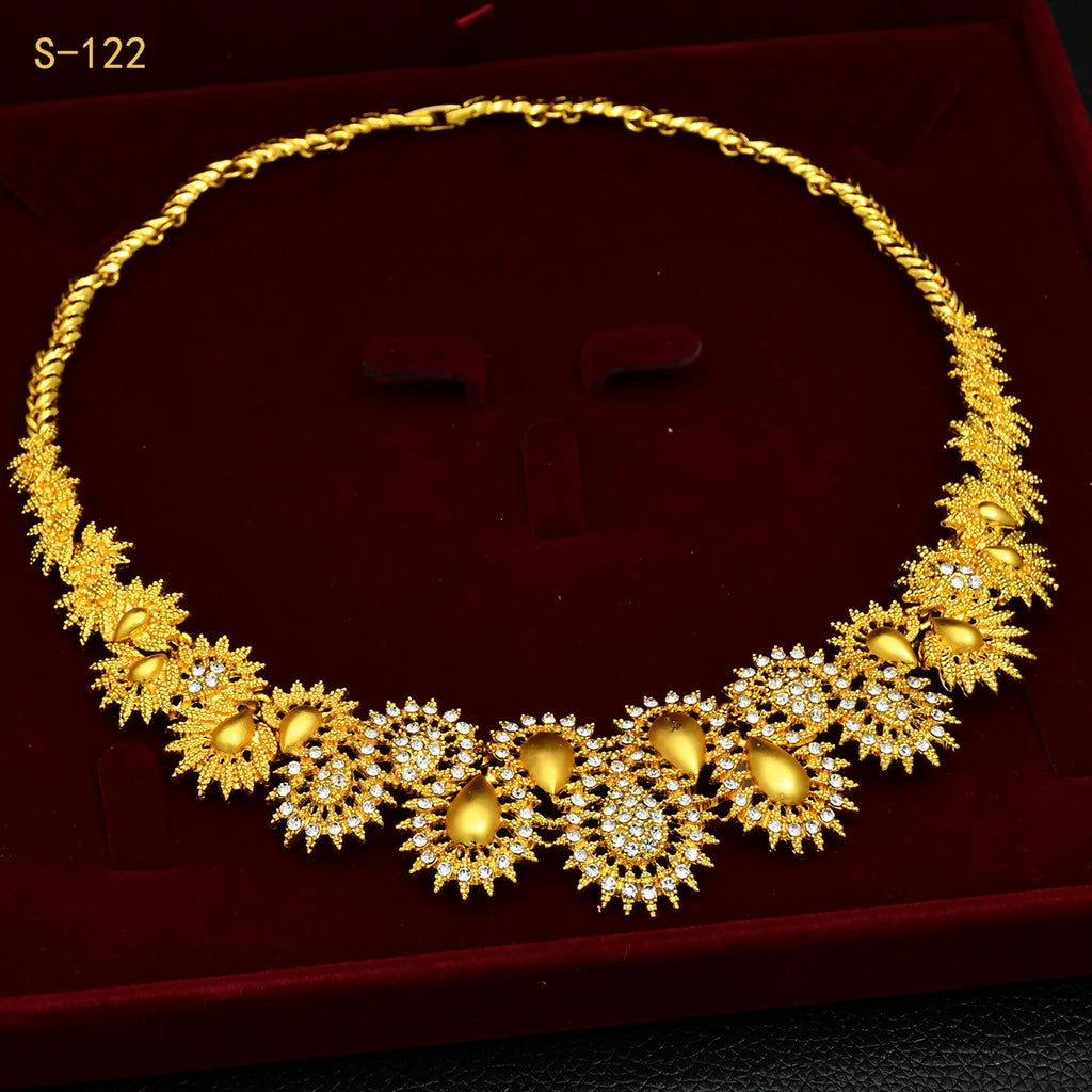Luxury Flower Shape Golden Necklace Sets