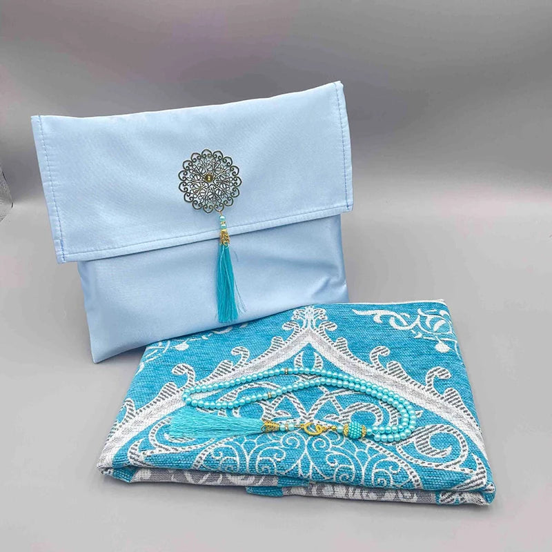 3Pcs/Set Prayer Rug+ Prayer Beads +Bag Islamic Muslim Tassel Tapestry Ramadan Gifts Portable Travel Prayer Blanket Mat