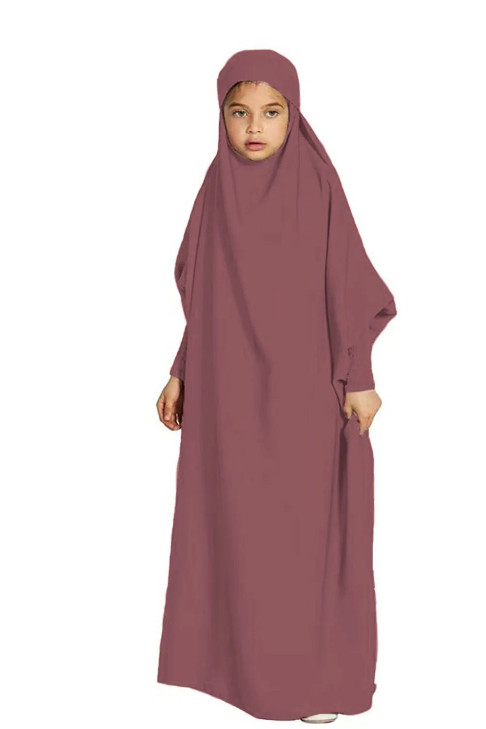 Ramadan Kids Girls Muslim Abaya Khimar Hooed Eid Dress Burqa Prayer Garment Islam One Piece Robe Clothing Robe Middle East