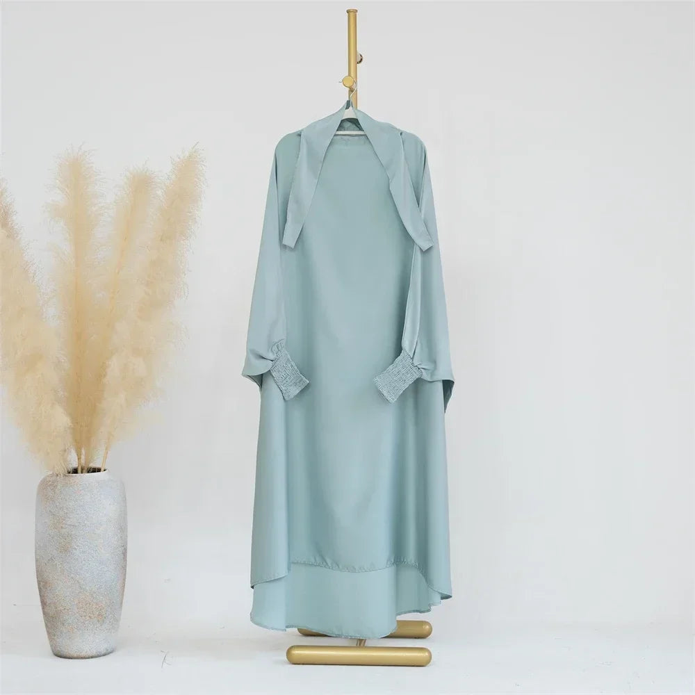 Ramadan Kids Girls Muslim Abaya Khimar Hooed Eid Dress Burqa Prayer Garment Islam One Piece Robe Clothing Robe Middle East