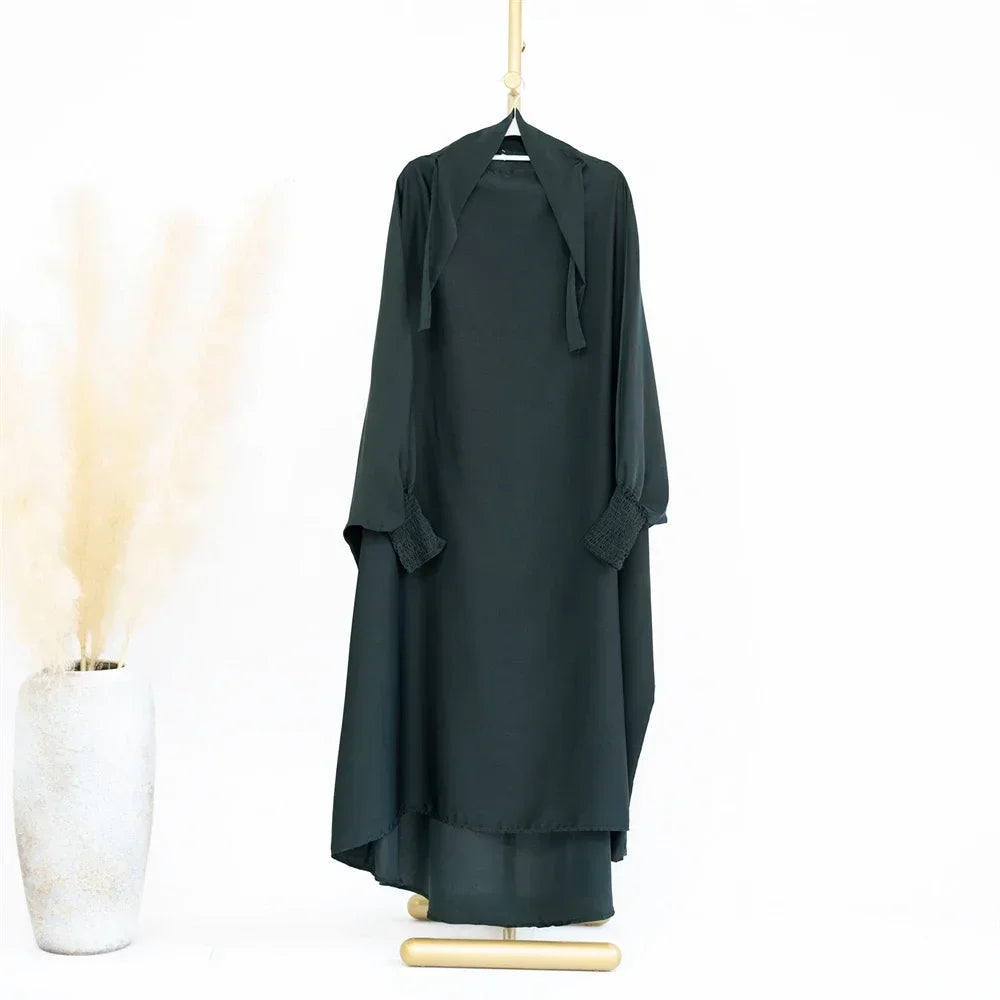Ramadan Kids Girls Muslim Abaya Khimar Hooed Eid Dress Burqa Prayer Garment Islam One Piece Robe Clothing Robe Middle East