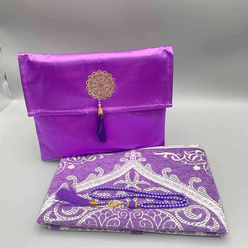 3Pcs/Set Prayer Rug+ Prayer Beads +Bag Islamic Muslim Tassel Tapestry Ramadan Gifts Portable Travel Prayer Blanket Mat