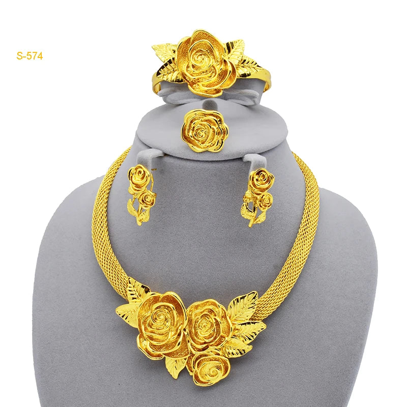 Luxury Flower Shape Golden Necklace Sets