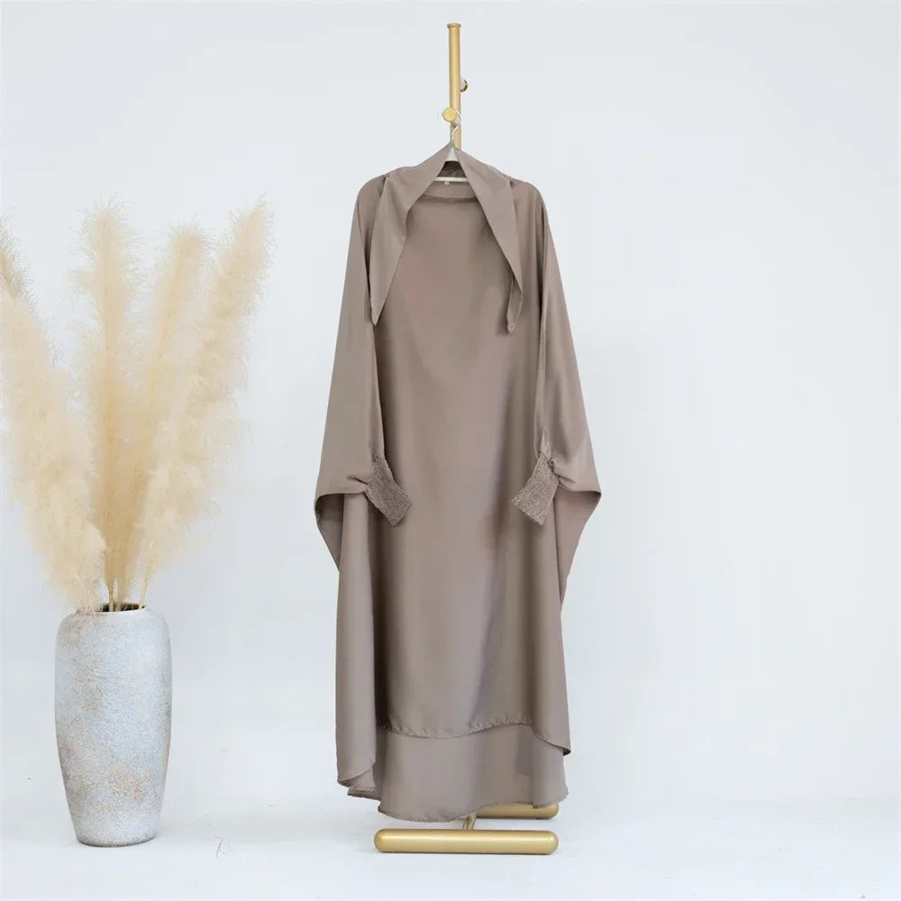 Ramadan Kids Girls Muslim Abaya Khimar Hooed Eid Dress Burqa Prayer Garment Islam One Piece Robe Clothing Robe Middle East