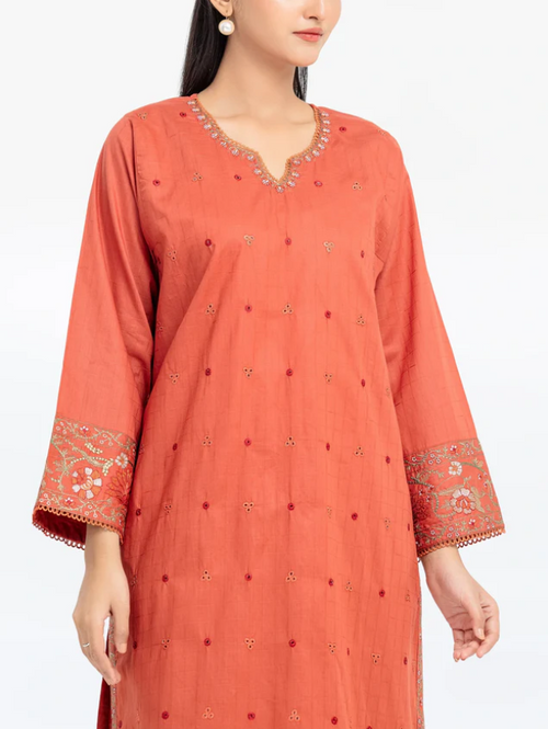 Edenrobe: Pret 2Pc Embroidered Dobby Shirt Trouser