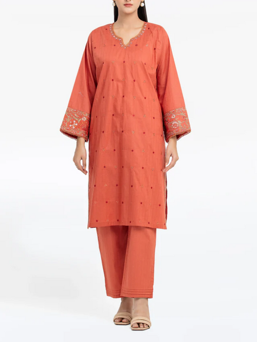 Edenrobe: Pret 2Pc Embroidered Dobby Shirt Trouser