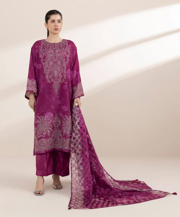 Sapphire: 3 Piece - Embellished Silk Suit
