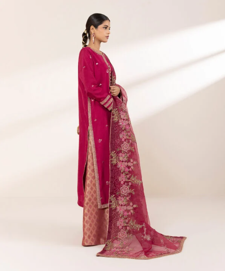 Sapphire: 3 Piece - Embroidered Raw Silk Suit (Ready to wear)