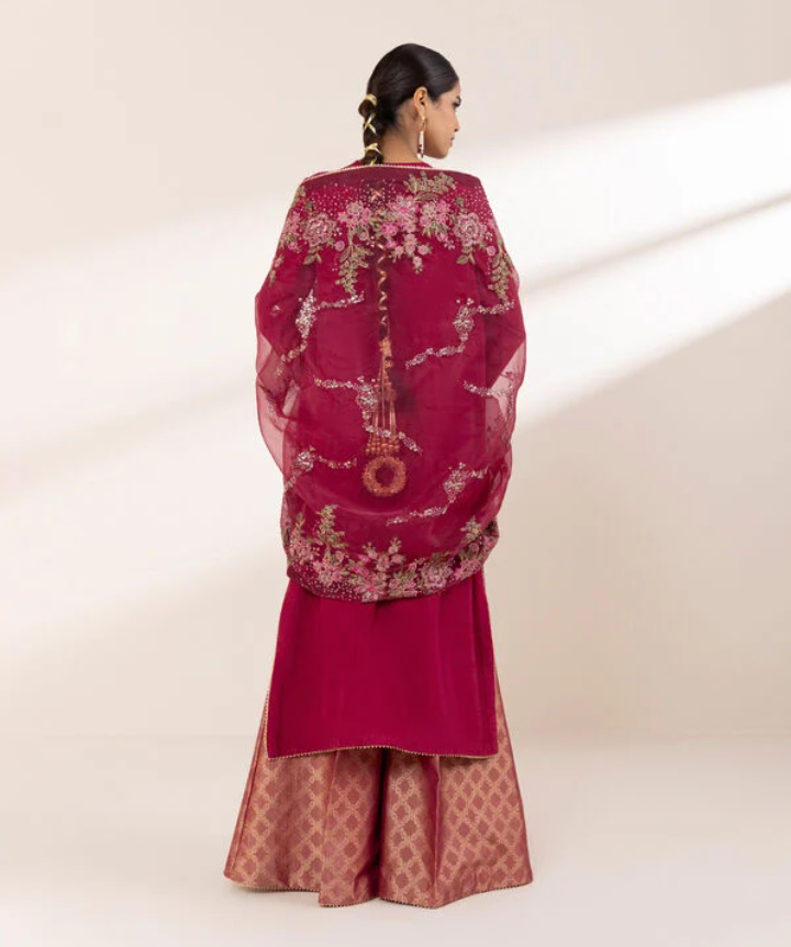 Sapphire: 3 Piece - Embroidered Raw Silk Suit (Ready to wear)