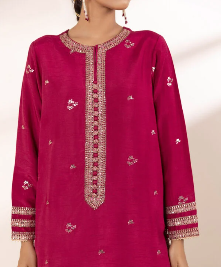 Sapphire: 3 Piece - Embroidered Raw Silk Suit (Ready to wear)