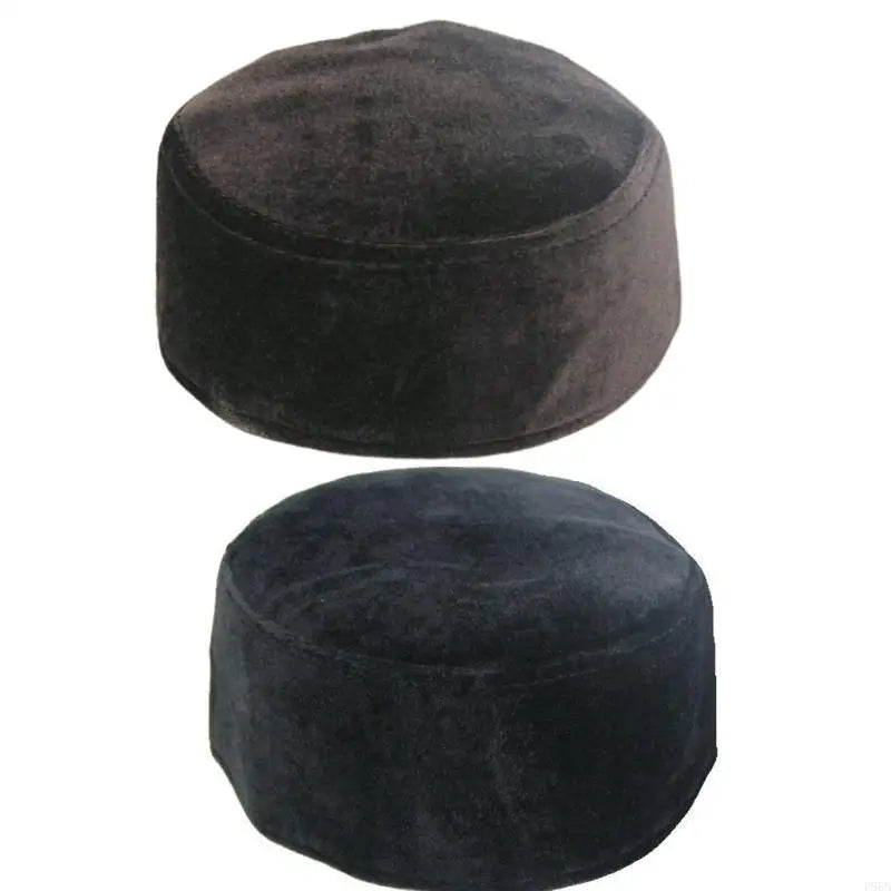 P88B Men Muslim Prayer Hats Suede Composite Caps Skull Beanie Warmth Muslim Islamic Prayer for Head Wear Solid Casual Topi