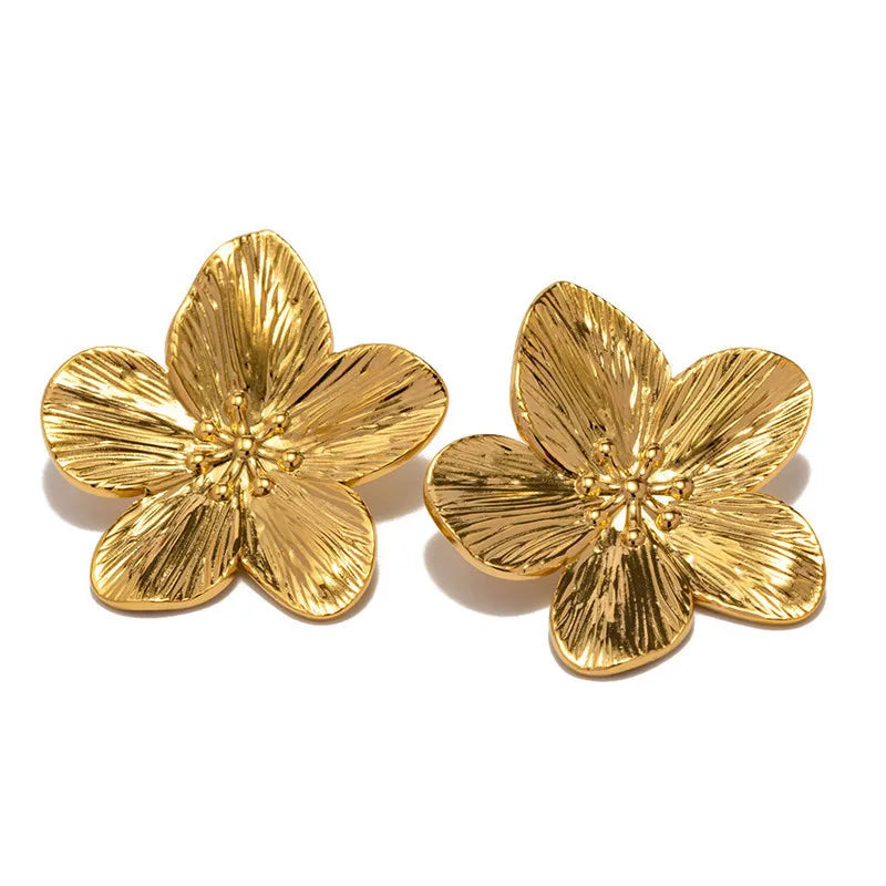 Gold Plated Big Flower Zircon Stud Earrings