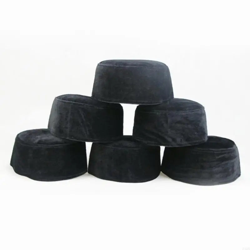 P88B Men Muslim Prayer Hats Suede Composite Caps Skull Beanie Warmth Muslim Islamic Prayer for Head Wear Solid Casual Topi