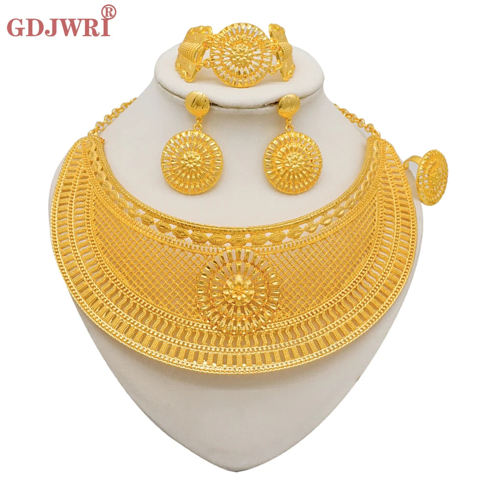 Round Necklace Bracelet Earing Ring Set