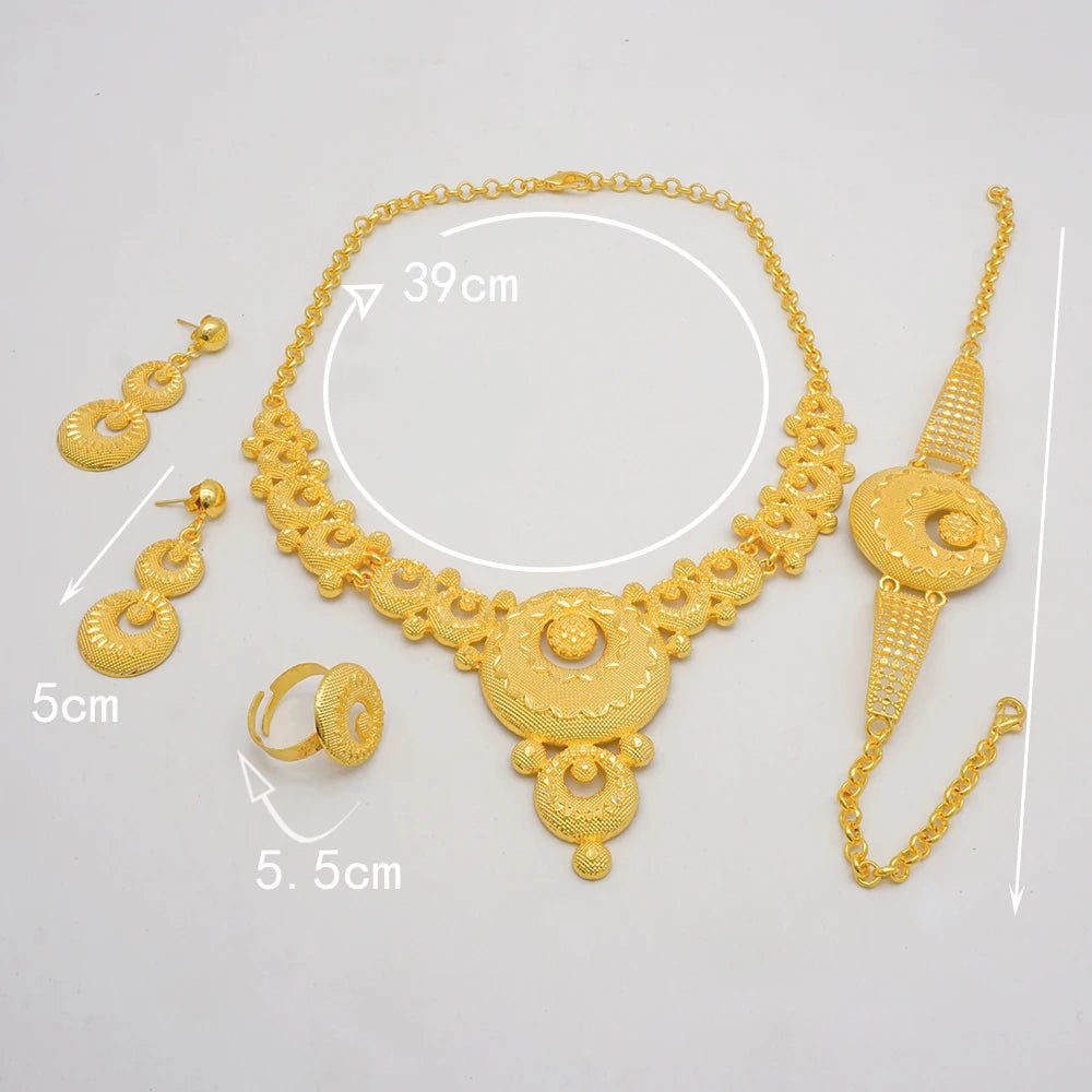 Round Necklace Bracelet Earing Ring Set