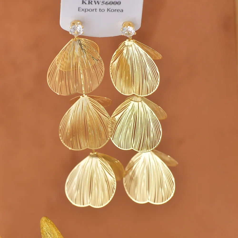 Big Flower Petal Long Tassel Drop Earrings