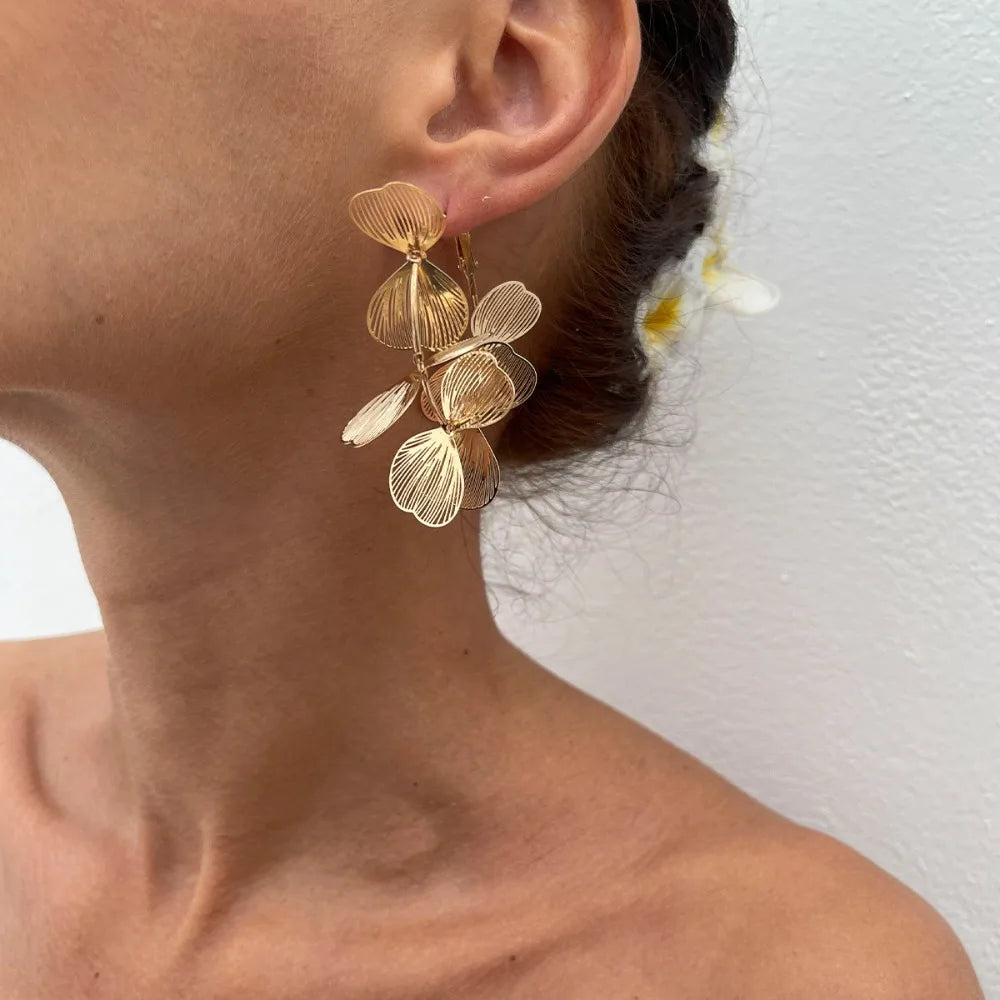 Big Flower Petal Long Tassel Drop Earrings