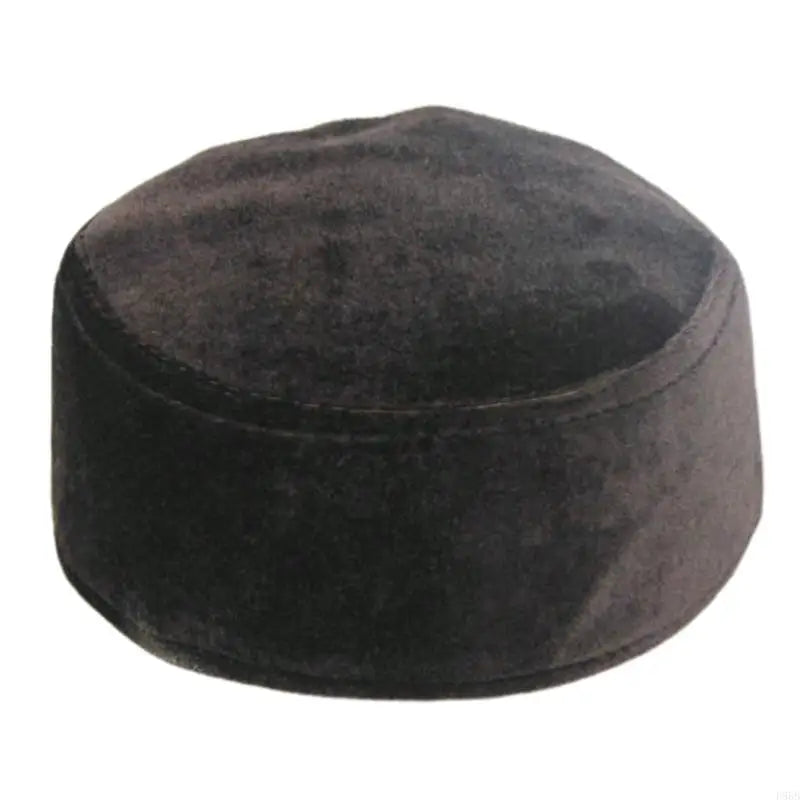 P88B Men Muslim Prayer Hats Suede Composite Caps Skull Beanie Warmth Muslim Islamic Prayer for Head Wear Solid Casual Topi