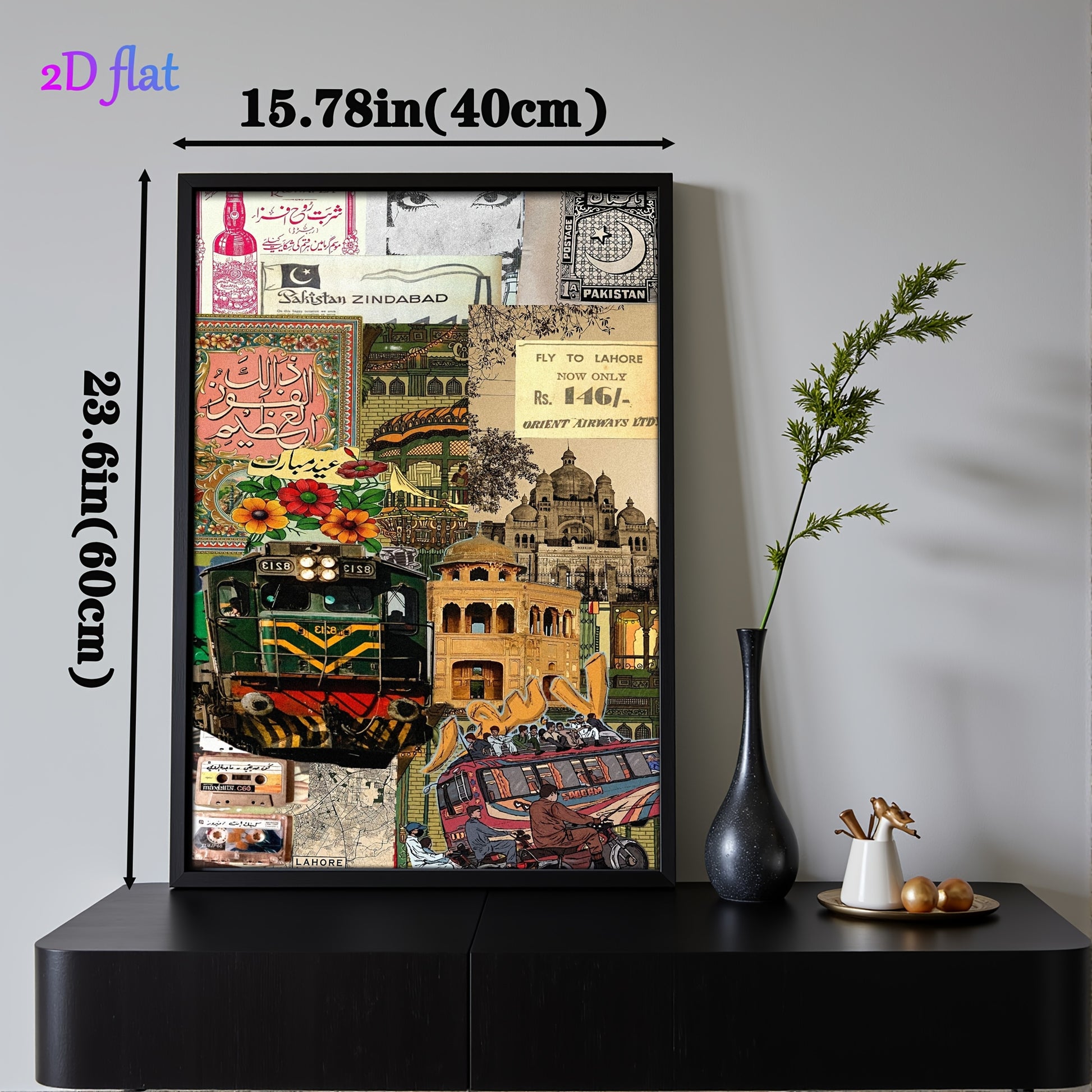 1pc, Wooden Wall Art, Pakistan Style Collage, Wooden Frame, Solid Wood Border, Wall Decoration, Printed Oil Painting, Mural, Hanging Artwork, Suitable for Living Room, Bedroom, Study, Dining Room, Cafe, Bar, Garage, Indoor De