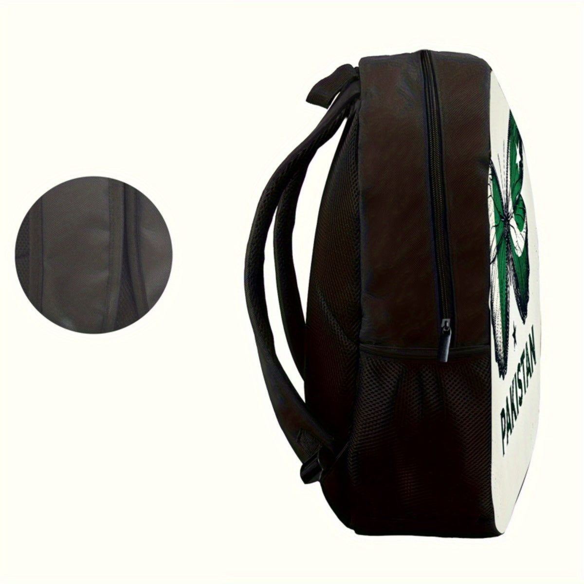 1pc Pakistani Wings Backpack - Lightweight Polyester, Adjustable Strap, Zipper Closure, Machine Washable - Stylish Green & White Butterfly Design with "PAKISTAN" Print, Ideal for School, Travel, or Everyday Use, Everyday Back