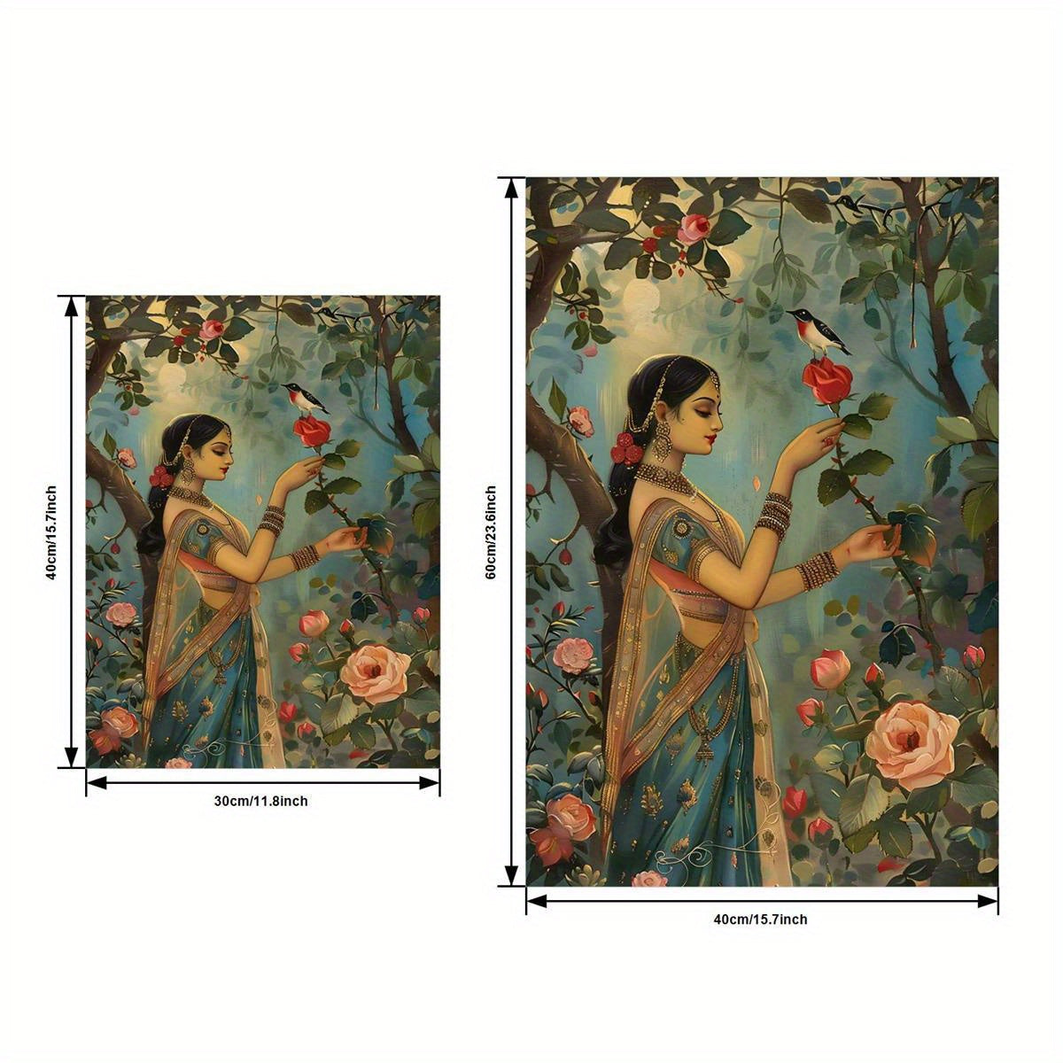3pcs Mughal-Style Indian & Pakistani Traditional Art Prints - Regenerated Wood Framed Waterproof Canvas Wall Art, Vibrant Garden Scenes with Women, Cultural Home Decor for Bedroom, Living Room, Dorm - Unique Gift Idea, Indian