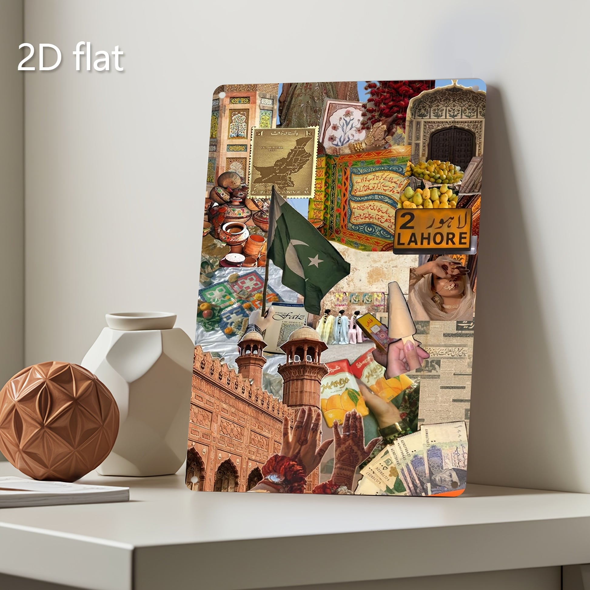 1pc Handcrafted Pakistan Cultural Mosaic Metal Wall Art - Vibrant Traditional Motifs, Weather-Resistant Iron, Pre-Drilled for Easy Hanging, 19.99x29.97 cm Indoor/Outdoor Decor for Living Room, Garden, Patio & Holiday Displays
