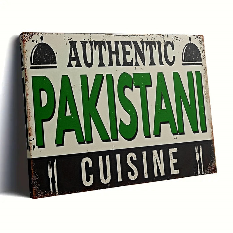 1pc Vintage Style "Authentic Pakistani Cuisine" Framed Canvas Wall Art - Rustic Recycled Wood Frame, Distressed Edges, 29.97x39.88 cm or 39.88x59.94 cm, Ready to Hang Kitchen & Dining Room Decor, Rustic Kitchen Art, Readytoha
