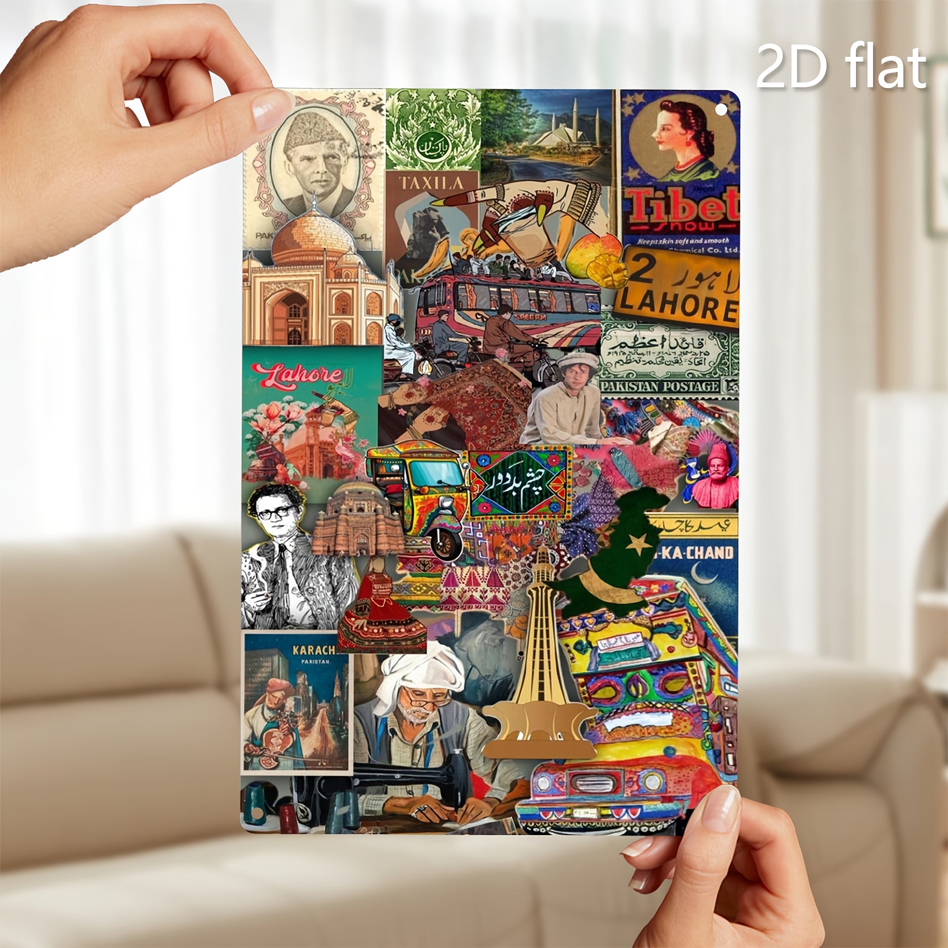 [2D Flat] 1pc, 2D Flat, Iron Plate Painting, Collage of Pakistan, Metal Plaque, Pre-Drilled Holes, Weather-Resistant Iron Art, Exquisite Printed Art, Wall Art, Hanging Art, Indoor Decoration, Restaurant, Living Room Decoratio