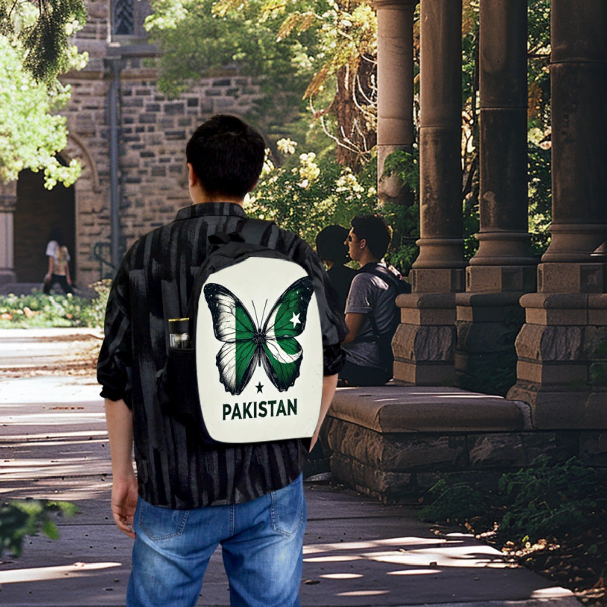 1pc Pakistani Wings Backpack - Lightweight Polyester, Adjustable Strap, Zipper Closure, Machine Washable - Stylish Green & White Butterfly Design with "PAKISTAN" Print, Ideal for School, Travel, or Everyday Use, Everyday Back