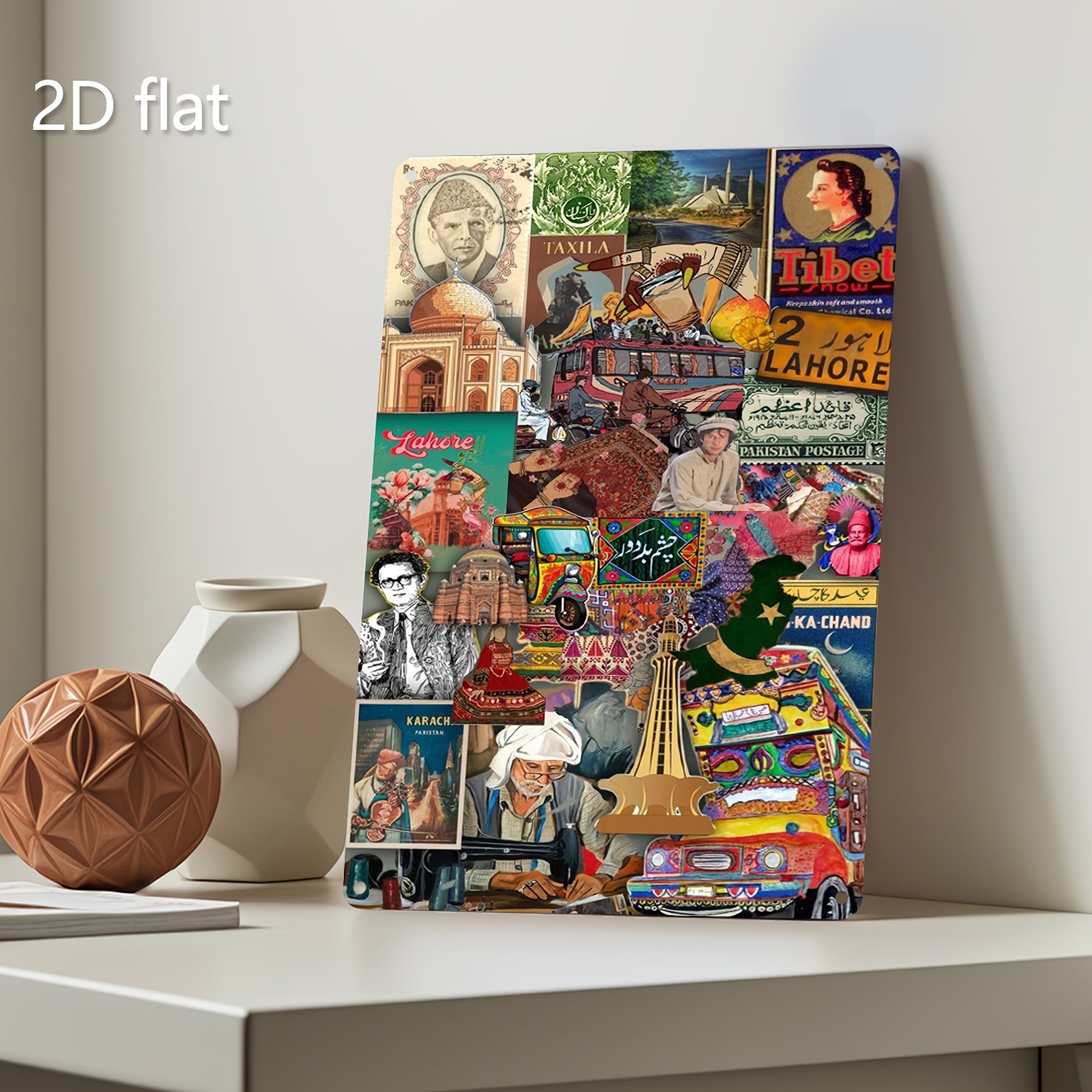 [2D Flat] 1pc, 2D Flat, Iron Plate Painting, Collage of Pakistan, Metal Plaque, Pre-Drilled Holes, Weather-Resistant Iron Art, Exquisite Printed Art, Wall Art, Hanging Art, Indoor Decoration, Restaurant, Living Room Decoratio