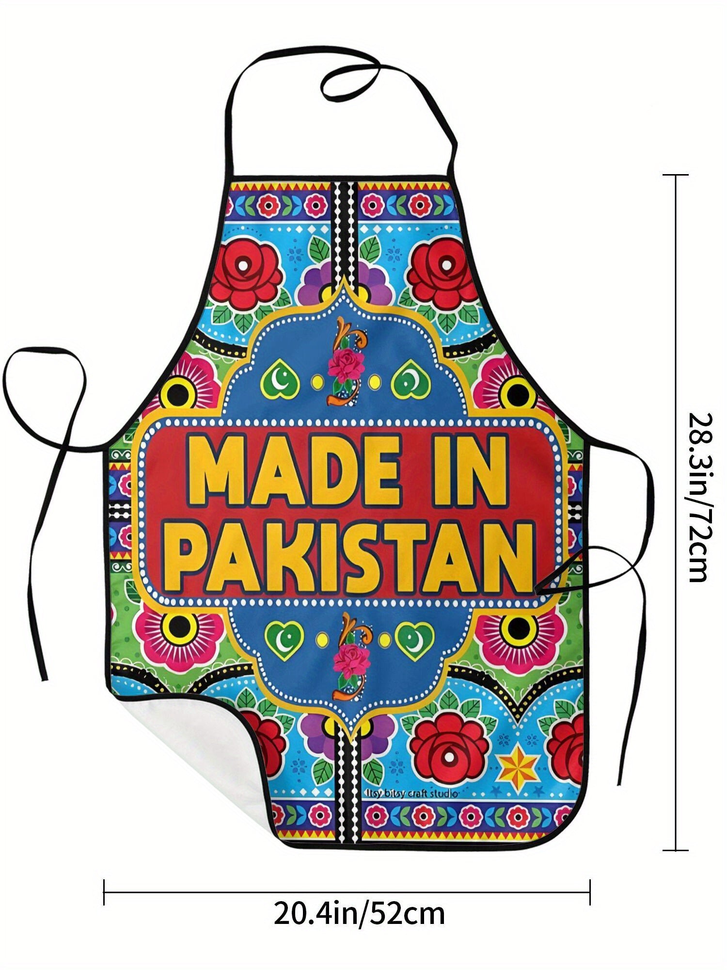 Vintage Truck Adjustable Cooking Apron - Unisex Kitchen Apron with Vibrant Floral Print, "Made in Pakistan" Text, Adjustable Neck Strap & Ties, Durable Fabric for Home Cooking & Cultural Enthusiasts, Culinary Attire, Cultural