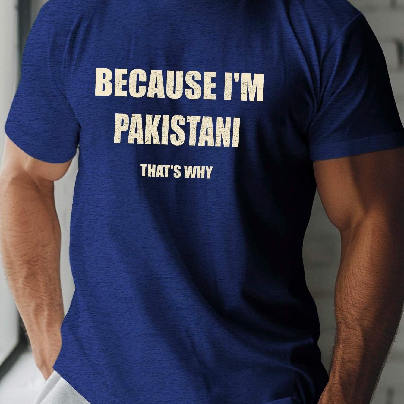 Men'S Casual Short Sleeve T-Shirt - "Because I'm Pakistani That'S Why" Print, Black with Yellow Text, Lightweight Summer Tee for Casual Attire, Comfortable Fit