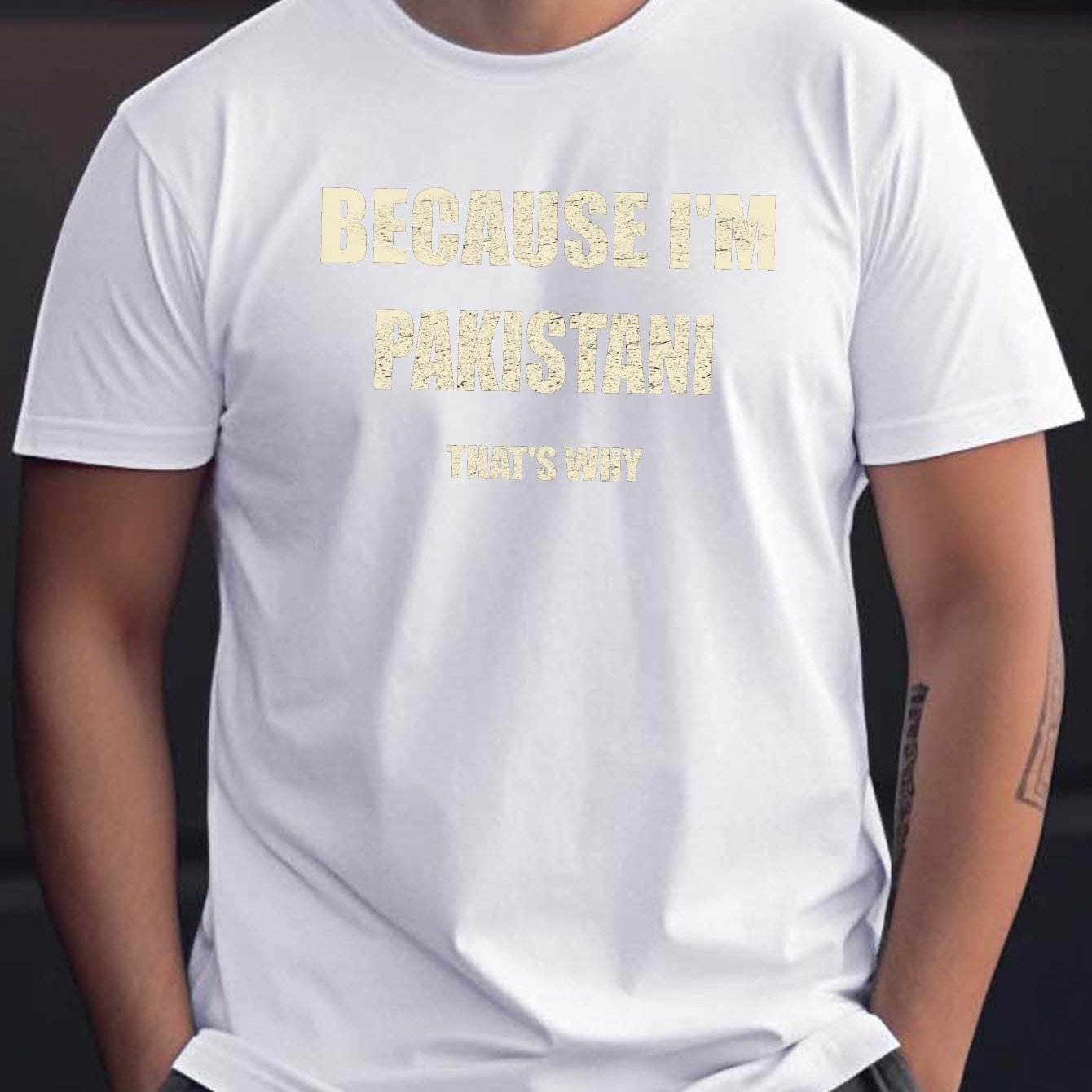 Men'S Casual Short Sleeve T-Shirt - "Because I'm Pakistani That'S Why" Print, Black with Yellow Text, Lightweight Summer Tee for Casual Attire, Comfortable Fit
