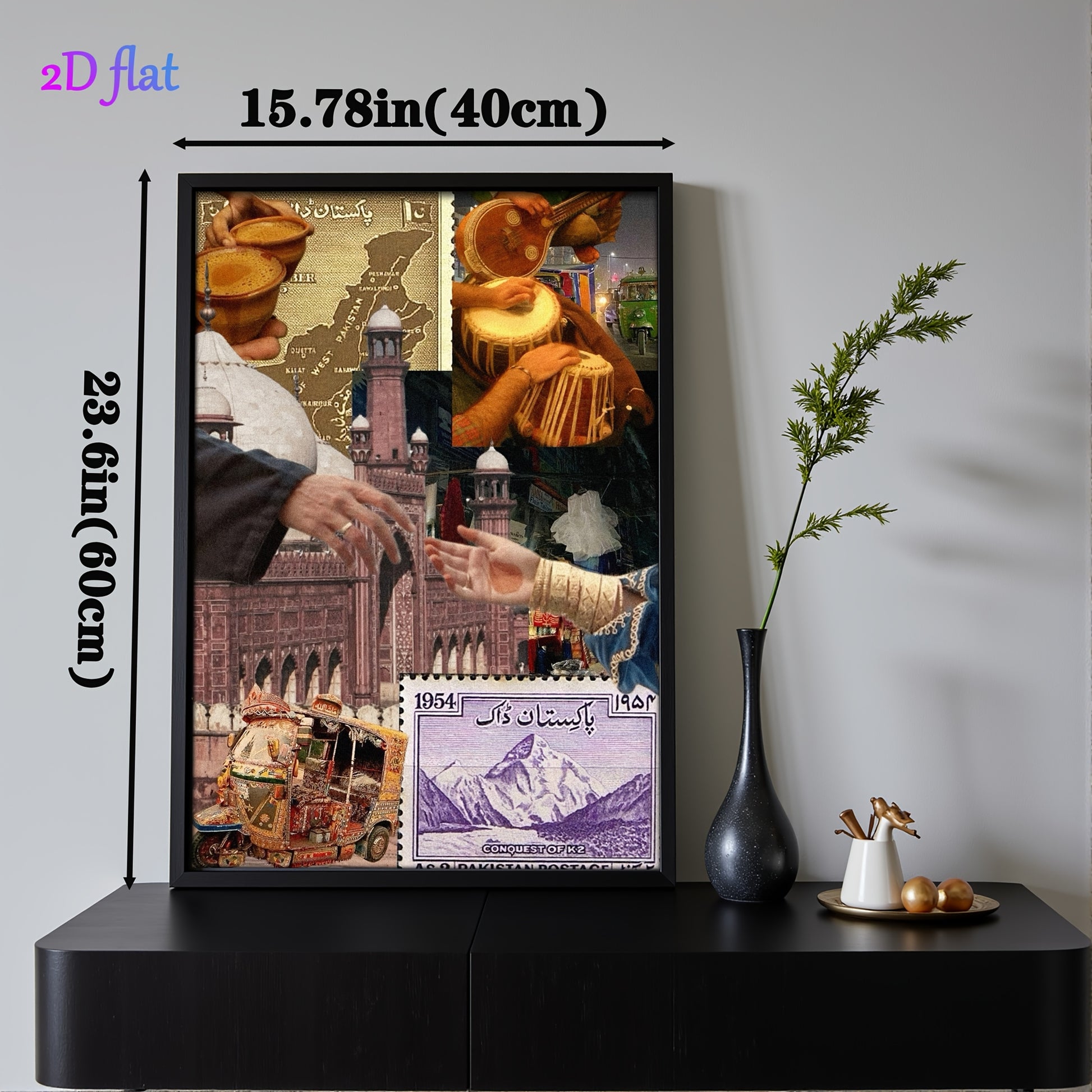 1pc, Wooden Picture, Pakistani-Style Collage, Wooden Core, Solid Wood Frame, Wall Decoration, Printed Oil Painting, Mural, Hanging Art Piece, Suitable for Living Room, Bedroom, Study, Restaurant, Cafe, Bar, Garage, Indoor Dec