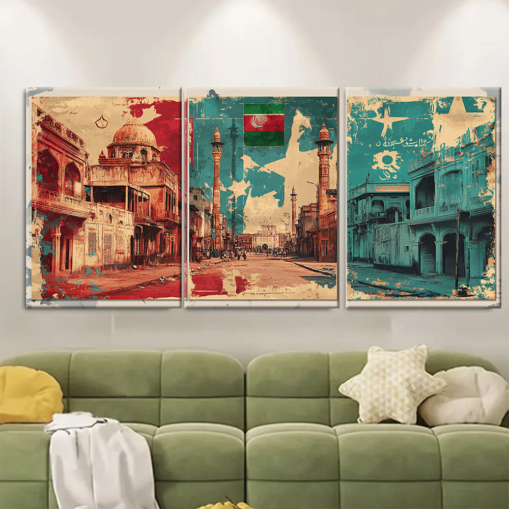 3pcs, 2D Flat Framed wall art - 40.64x60.96 cm, Pakistan Poster Set, Vintage Pakistani Street Art Prints, Islamic Art, Folk Art Poster, Arabic Indian Art, Muslim Gift, Wall Print, 2D Flat