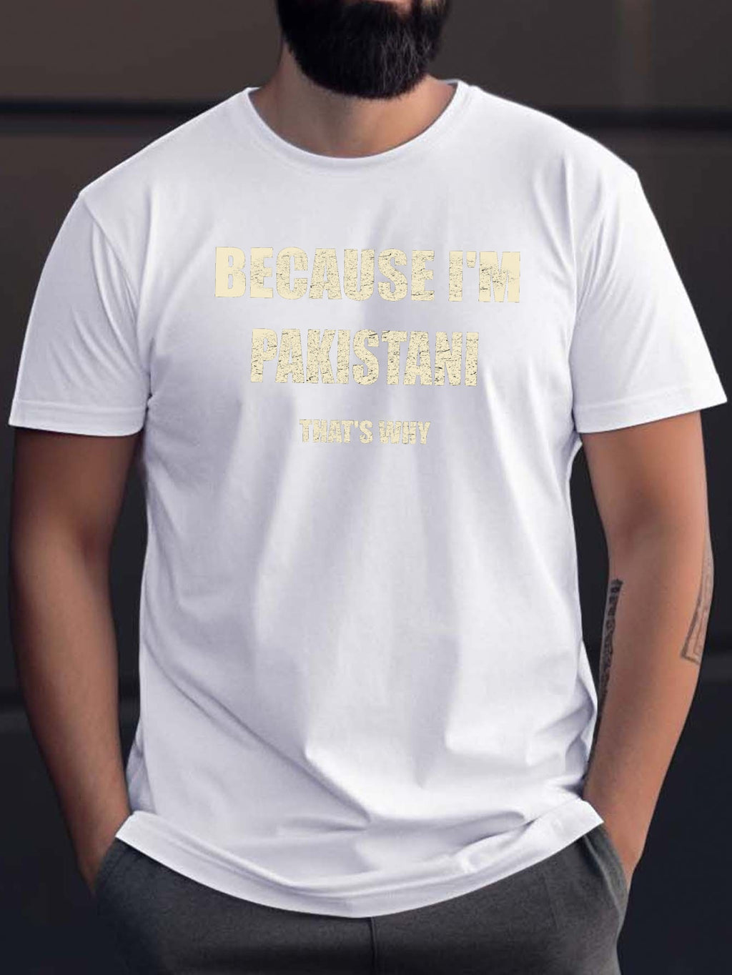 Men'S Casual Short Sleeve T-Shirt - "Because I'm Pakistani That'S Why" Print, Black with Yellow Text, Lightweight Summer Tee for Casual Attire, Comfortable Fit