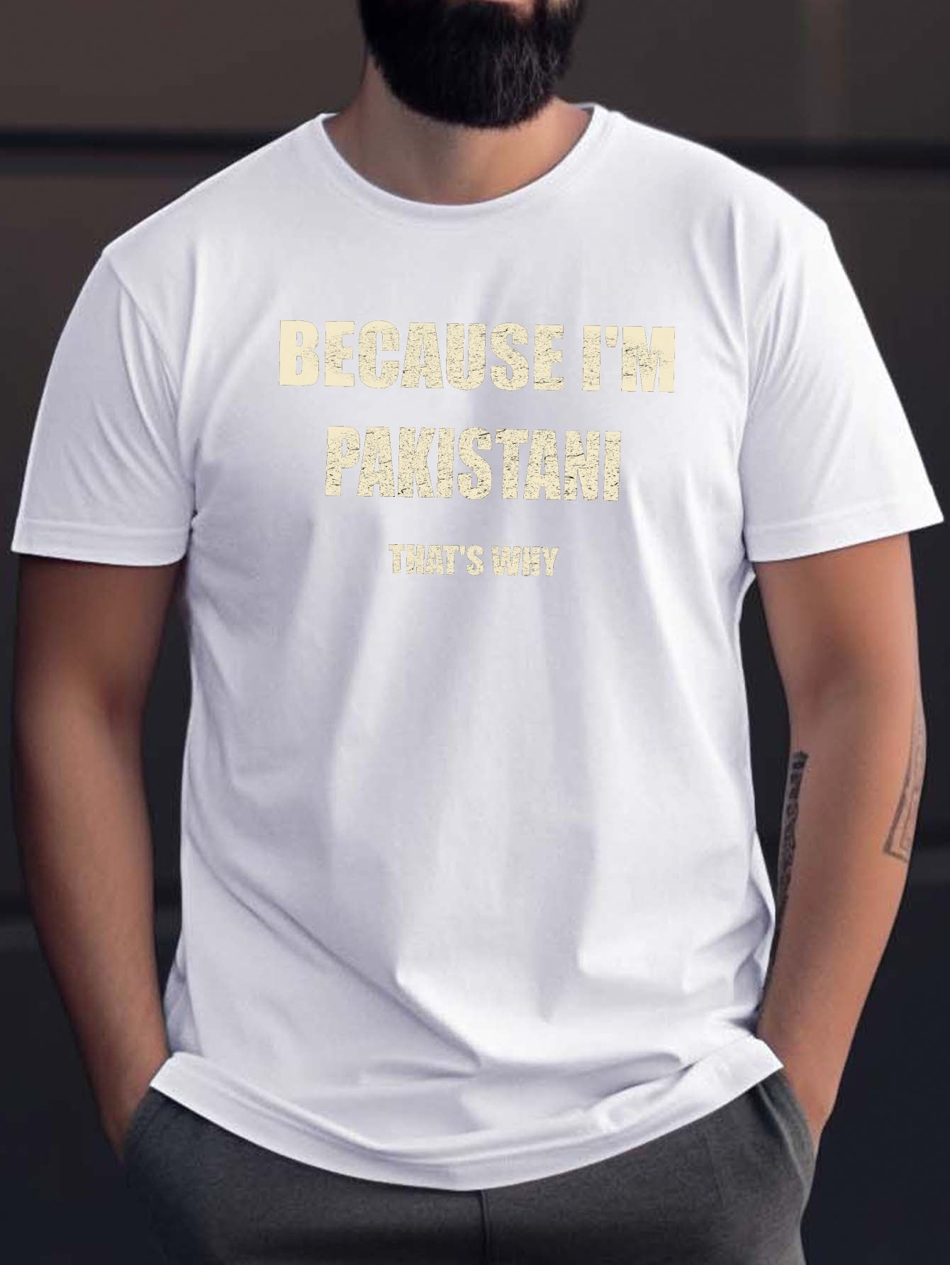 Men'S Casual Short Sleeve T-Shirt - "Because I'm Pakistani That'S Why" Print, Black with Yellow Text, Lightweight Summer Tee for Casual Attire, Comfortable Fit