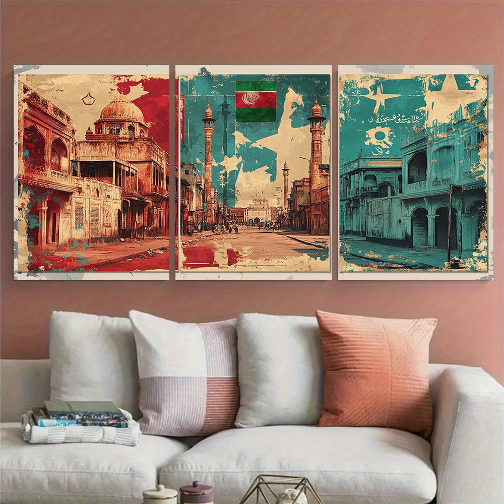 3pcs, 2D Flat Framed wall art - 40.64x60.96 cm, Pakistan Poster Set, Vintage Pakistani Street Art Prints, Islamic Art, Folk Art Poster, Arabic Indian Art, Muslim Gift, Wall Print, 2D Flat